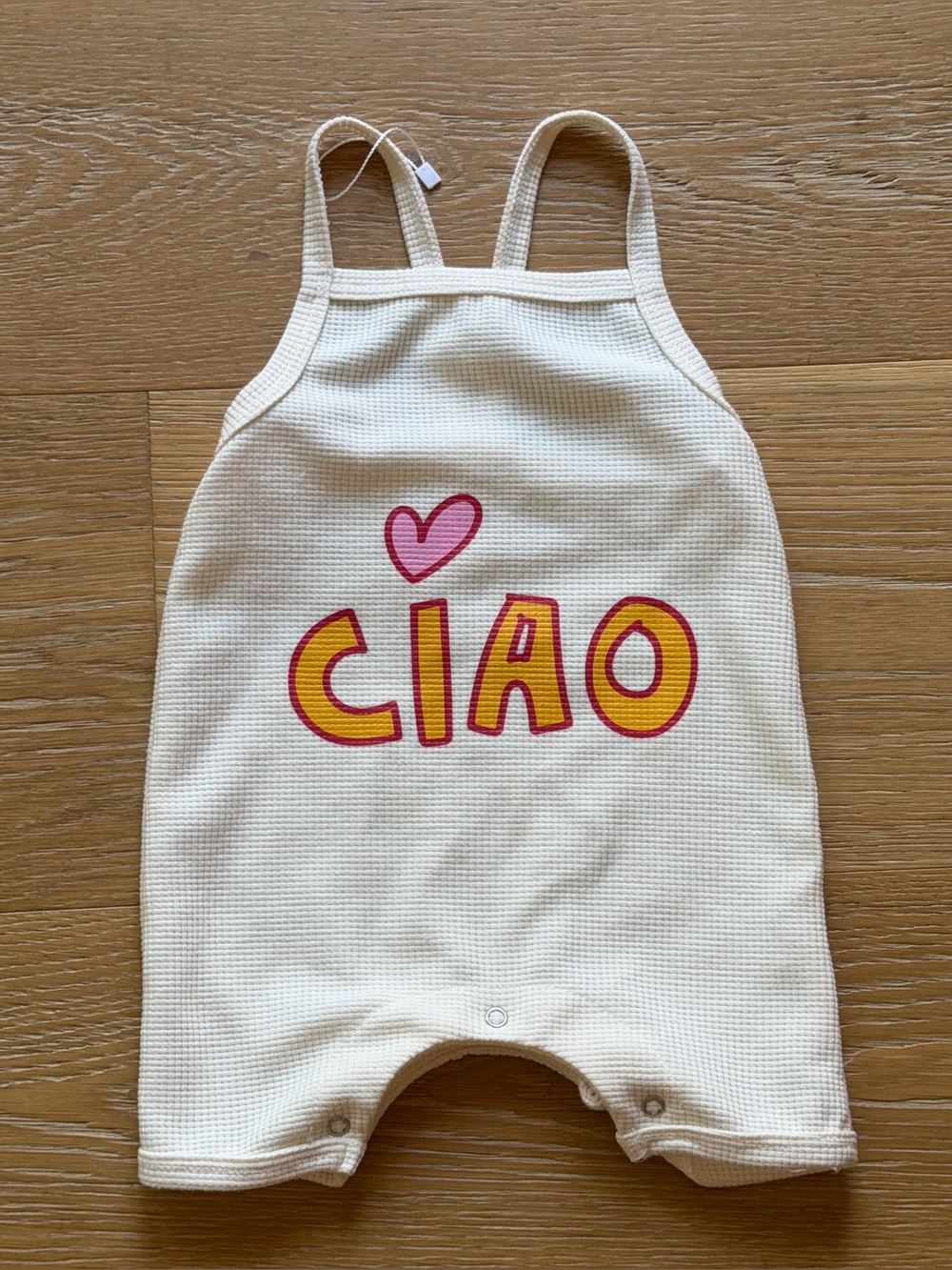 Cream Baby Romper with Pink Heart & Yellow-Pink 'CIAO' Graphic